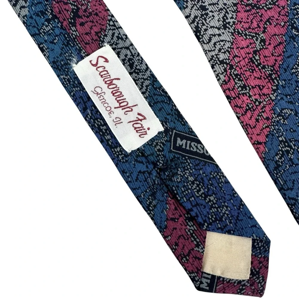VTG MISSONI Diagonal Animal Print Striped Multicolor Silk Necktie Made in Spain